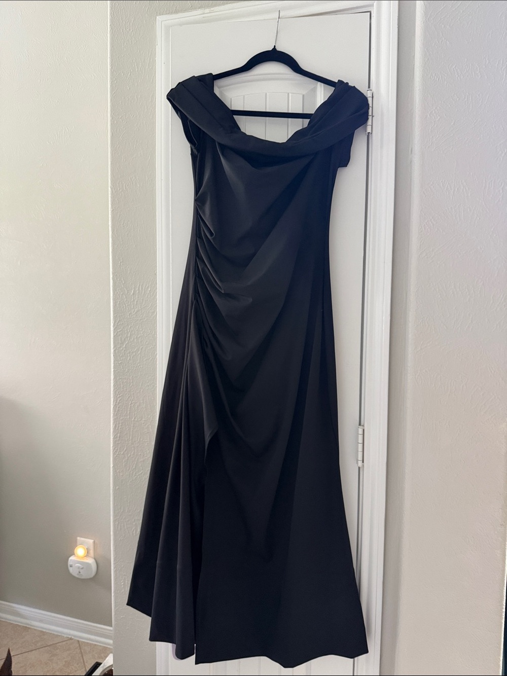 Black Off-Shoulder Evening Dress with right slit